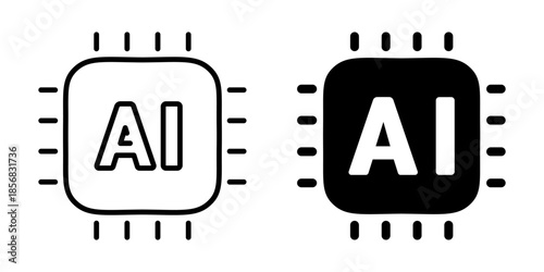 Ai chip processor icon. Linear and silhouette style.