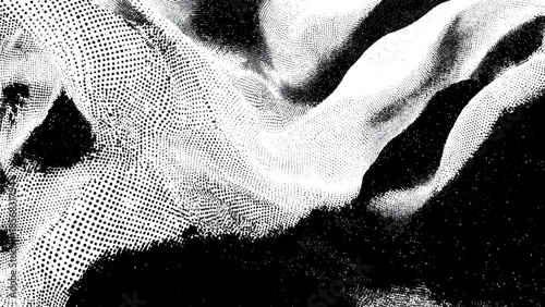 Halftone pattern with gradient transitions and shading effects in black and white