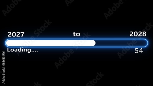 New year 2027 loading bar animation, Loading bar from 2026 to 2028 new year transfer animation. Almost reaching New Year on black background. Welcoming the happy new year holiday, new year, countdown,