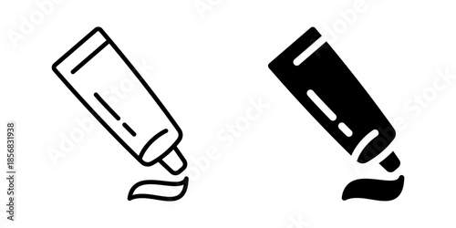 Toothpaste tube with paste icon. Line and silhouette style.