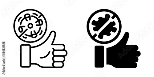 Thumbs up with anti-germ icon. Line and silhouette style.