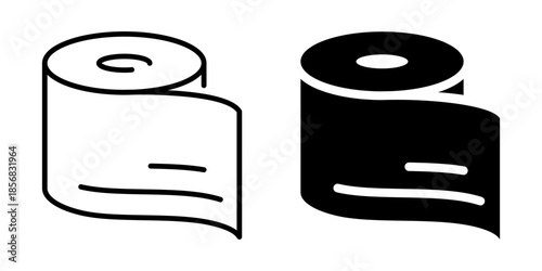 Toilet paper roll icon. Line and silhouette style.