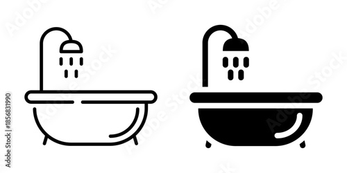 Bathtub with shower icon. Line and silhouette style.