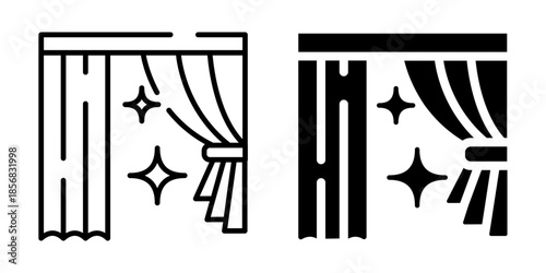 Clean curtains with sparkle icon. Line and silhouette style.