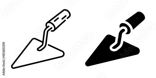 Trowel tool icon. Line and silhouette style.