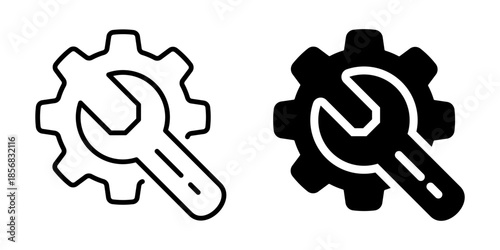 Gear and wrench icon. Line and silhouette style.