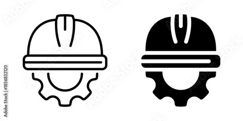 Engineer or construction management helmet icon. Line and silhouette style.