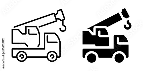 Crane truck icon. Line and silhouette style.