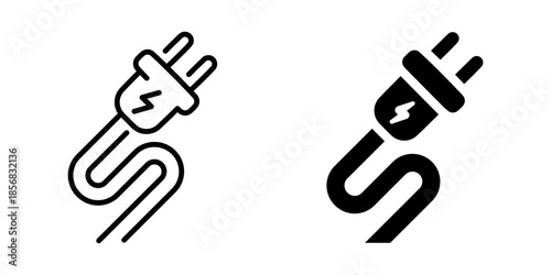 Electric power plug icon. Line and silhouette style.