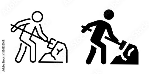 Construction worker icon. Line and silhouette style.