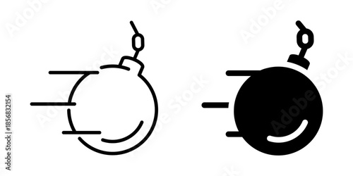 Explosive bomb icon. Line and silhouette style.