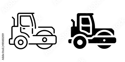 Road roller icon. Line and silhouette style.