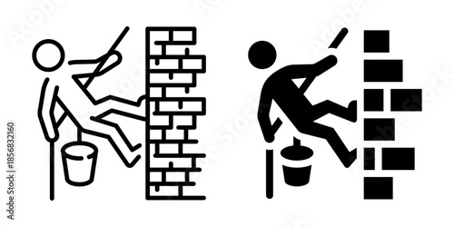 Worker slipping icon. Line and silhouette style.