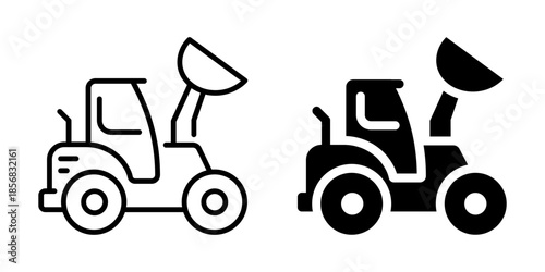 Front loader icon. Line and silhouette style.