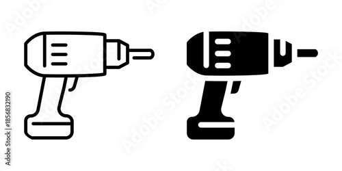 Cordless power drill icon. Line and silhouette style.