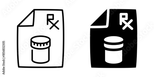 Prescription document icon. Line and silhouette style.