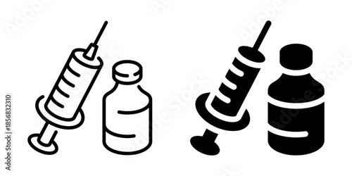 Medical injection icon. Line and silhouette style.