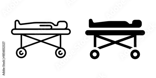 Hospital stretcher icon. Line and silhouette style.
