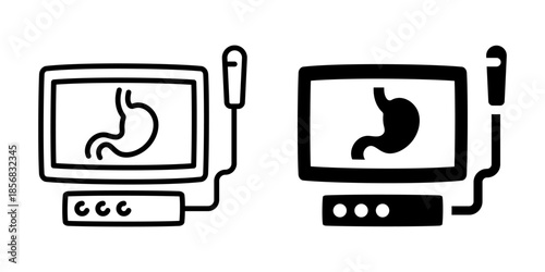 Stomach endoscopy icon. Line and silhouette style.