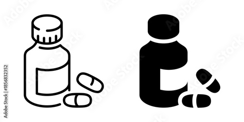 Medicine bottle icon. Line and silhouette style.