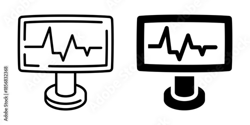 Heart monitor icon. Line and silhouette style.