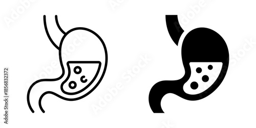 Human stomach icon. Line and silhouette style.