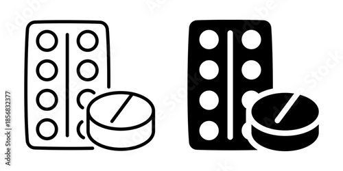 Tablet medicine icon. Line and silhouette style.