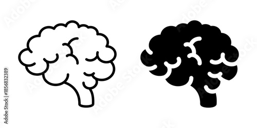 Human brain icon. Line and silhouette style.