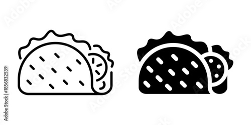 Taco icon. Food symbol. Line and silhouette style.