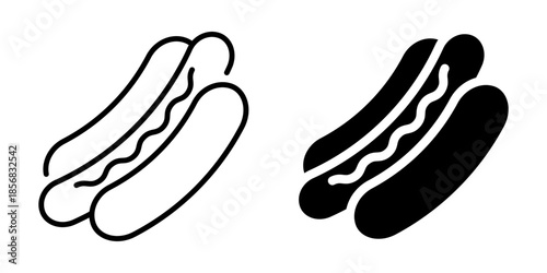 Hot dog icon. Line and silhouette style.