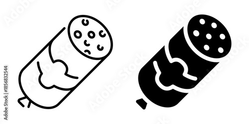 Sausage icon with salami. Line and silhouette style.