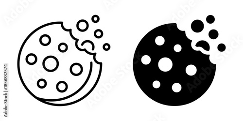 Cookie icon with crumbs. Line and silhouette style.