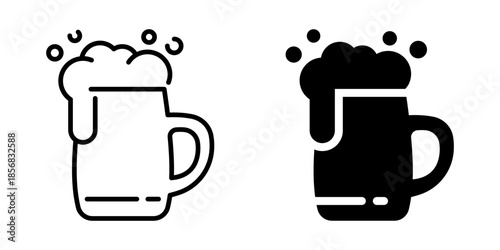 Beer mug icon. Line and silhouette style.