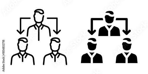 Team hierarchy organization structure icon. Line and silhouette style.