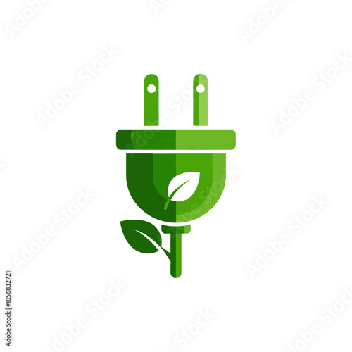 Eco-friendly green electric plug with integrated leaf design, symbolizing sustainable energy and nature.