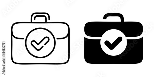 Approved briefcase business success icon. Line and silhouette style.