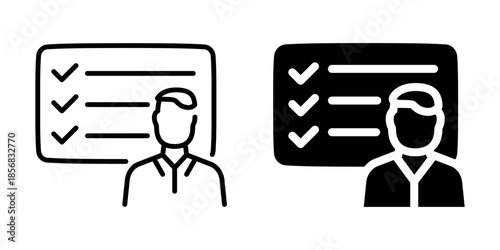 Task management checklist planning icon. Line and silhouette style.