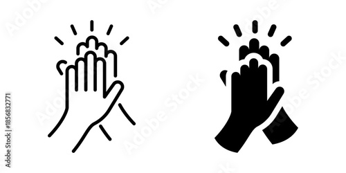 Hands clapping applause celebration icon. Line and silhouette style.