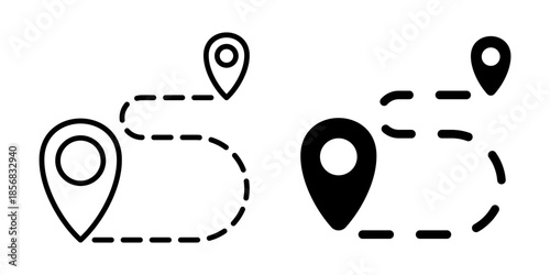 Minimalist linear location path icons for navigation and travel
