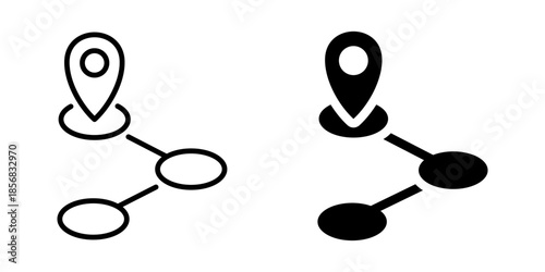 Minimalist map pointer connection icons for location sharing and navigation