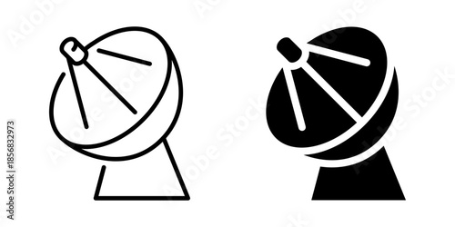 Minimalist black and white satellite dish icons for technology design