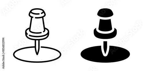 Minimalist push pin icons: black and white silhouette design