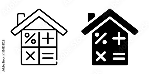 Math and home concept with percentage and symbols in linear and solid styles