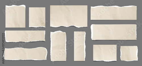 Old ripped paper template isolated, vector illustration. Round, square, rectangular design elements, papery pieces, vector illustration