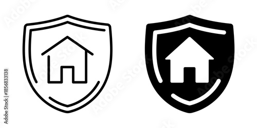 Home security shield icons in outline and solid styles for safe living concepts