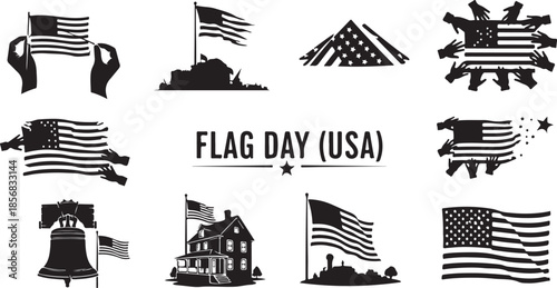 Flag day usa icons set isolated on transparent background