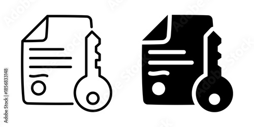 Document access key icon set in outline and solid styles for data security