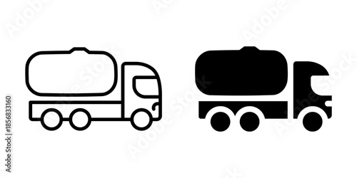 Silhouette and linear fuel truck icons for industry and transport graphics