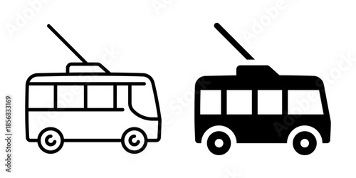 Minimalist black and white trolleybus icon set for urban transport design