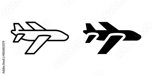 Minimalist airplane icons: outline and solid style set